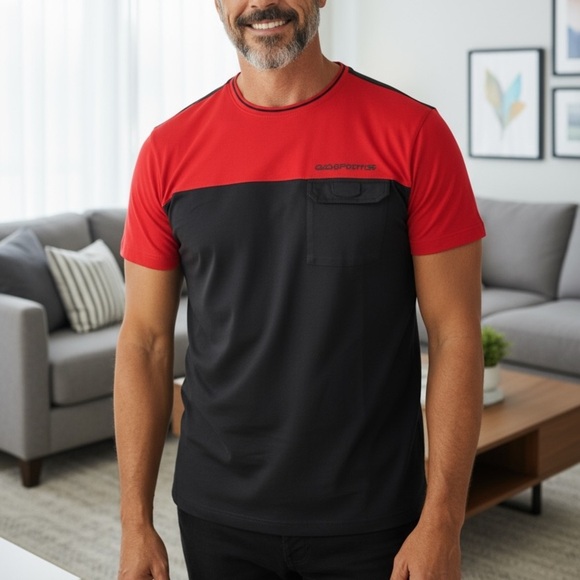 Akademiks Men’s Shirt L Black Red Short Sleeve 100% Cotton Pocket Tee No Flaws - Picture 1 of 8